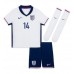 Camisa de Futebol Inglaterra Ezri Konsa #14 Equipamento Principal Infantil Europeu 2024 Manga Curta (+ Calças curtas)